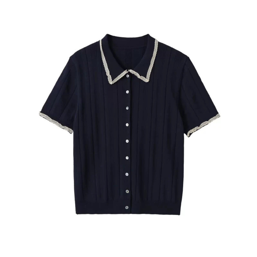 ZARA Peter Pan Collar Short Sleeve Solid Single Button Youthful Top